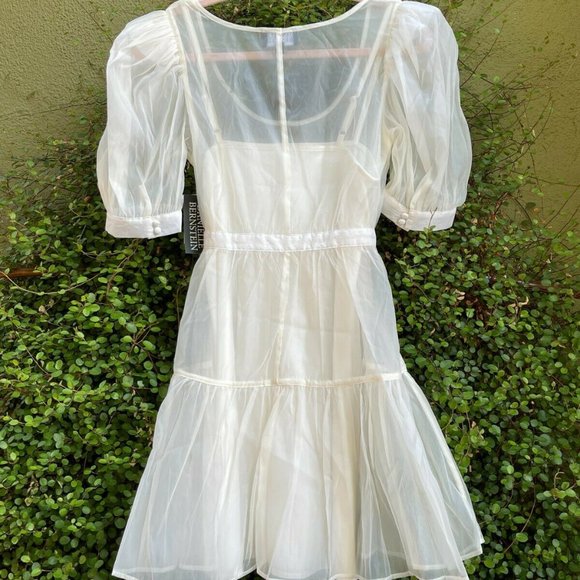 DANIELLE BERNSTEIN Organza Sheer Puff Sleeve Mini Dress Medium - Picture 4 of 6